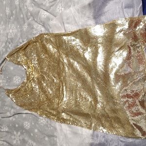 Metal dress chainmail Gold Mini Backless Halter